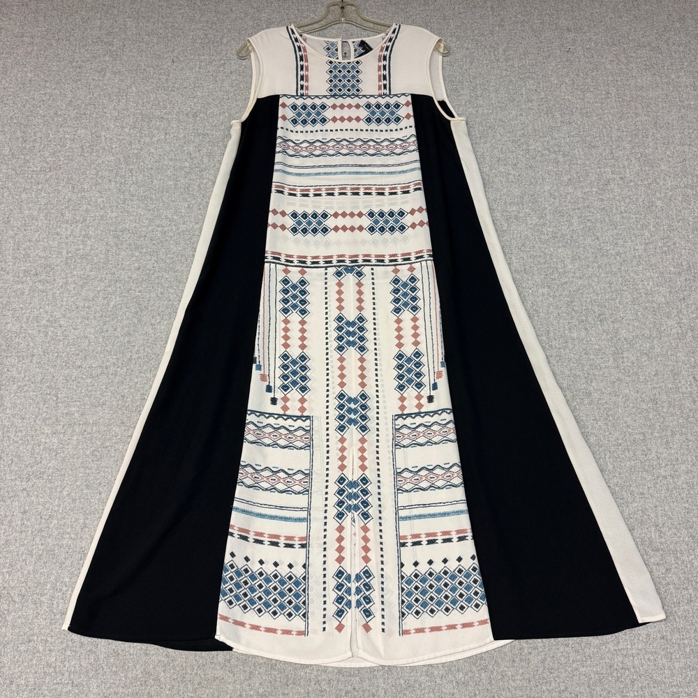 BCBGMAXAZRIA Maxi Dress Medium Cream Black Tribal GeometricSleeveless Colorblock